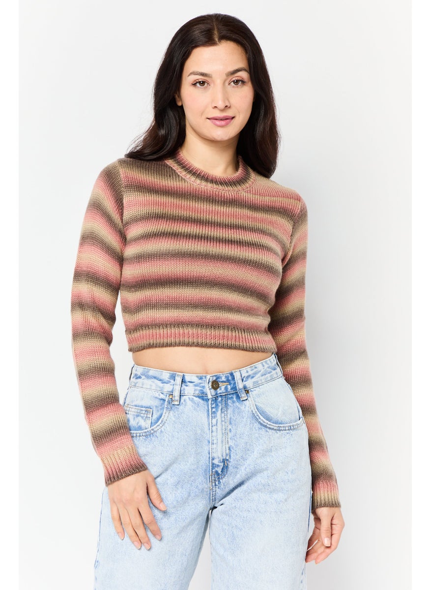 NIA Women Mock Neck Knitted Sweater, Multicolor  - Image 1