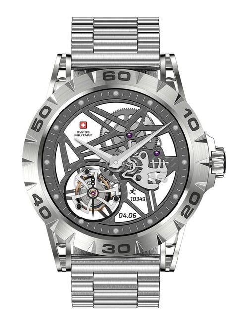 Swiss Military Dom 2 Smartwatch: Receive & Make Calls,Sport Features,Heart Rate/Blood Pressure/Oxygen Level Monitoring, Magnetic Charging,5-7 Days Battery Life Compatible with iOS/Android-Sliver Frame