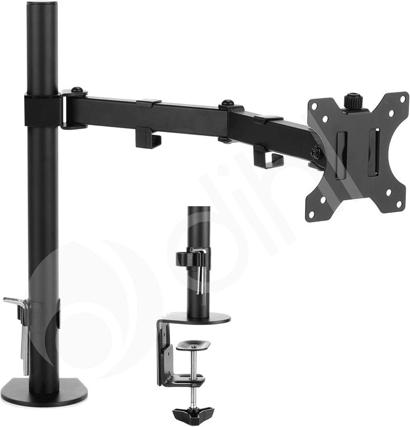 Dihl Single Arm Computer Monitor Mount for Monitors and TVs 13” to 27 Inch Screens, Desk Clamp Mounted, Supports up to 8KG (17.6 lbs), Black - Ergonomic Desk Space Saving Solution - Image 1