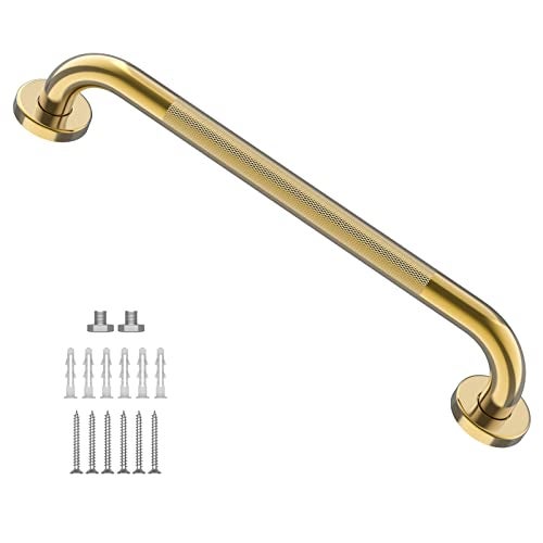 Zepolu Gold Shower Grab Bar 24 Inch, Zepolu Stainless Steel Anti-Slip Bathroom Grab Bar w/Knurled Grip, Golden Safety Balance Support Toilet Assist Handrail Textured Handle for Handicap Injury Elderly Senior - Image 1