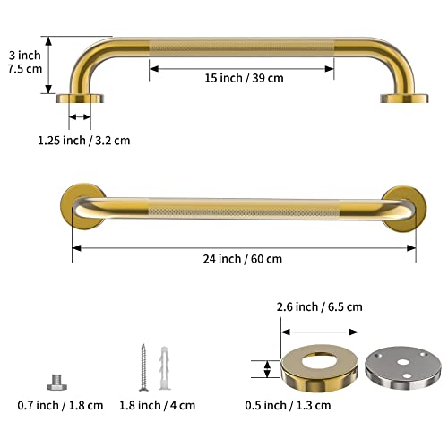 Zepolu Gold Shower Grab Bar 24 Inch, Zepolu Stainless Steel Anti-Slip Bathroom Grab Bar w/Knurled Grip, Golden Safety Balance Support Toilet Assist Handrail Textured Handle for Handicap Injury Elderly Senior - Image 2