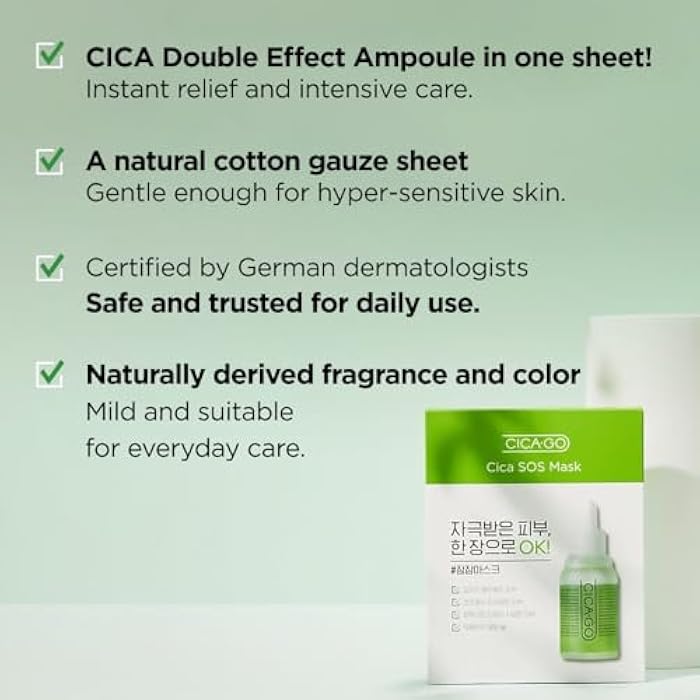 ISOI CICAGO Cica SOS Mask Pack, Intensive Soothing & Hydration Care for Sensitive & Irritated Skin, Fast-Acting Relief, Korean Skin Care (5EA) - Image 3