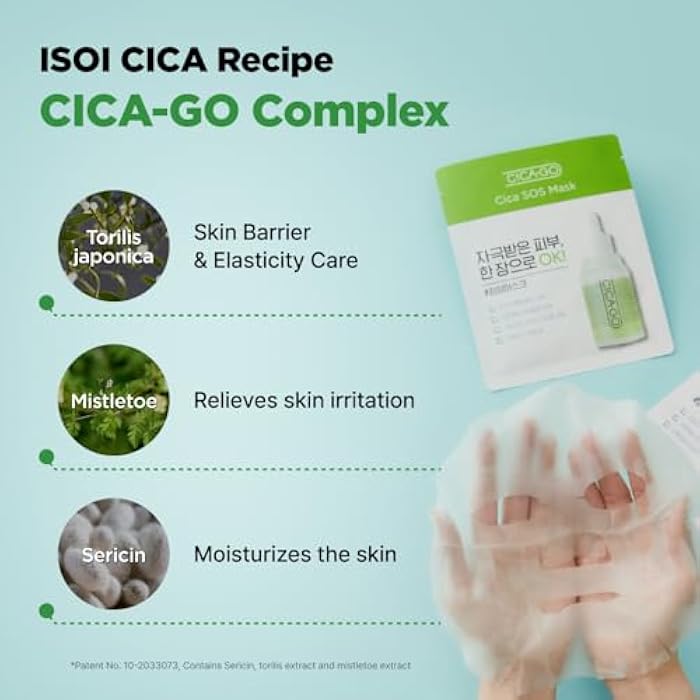ISOI CICAGO Cica SOS Mask Pack, Intensive Soothing & Hydration Care for Sensitive & Irritated Skin, Fast-Acting Relief, Korean Skin Care (5EA) - Image 5