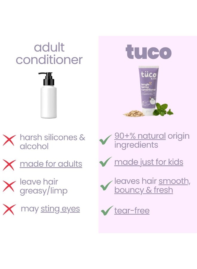 TuCo بلسم الشعر Tuco® Kids لفك التشابك | بزيت الجوجوبا والكيراتين | متوازن الحموضة، يمنع الهيشان، لا يسبب الحساسية | للأعمار 2-5، 4-10، 10-15، و5-10 سنوات | خالٍ من البارابين والكبريتات | 100 مل - Image 2