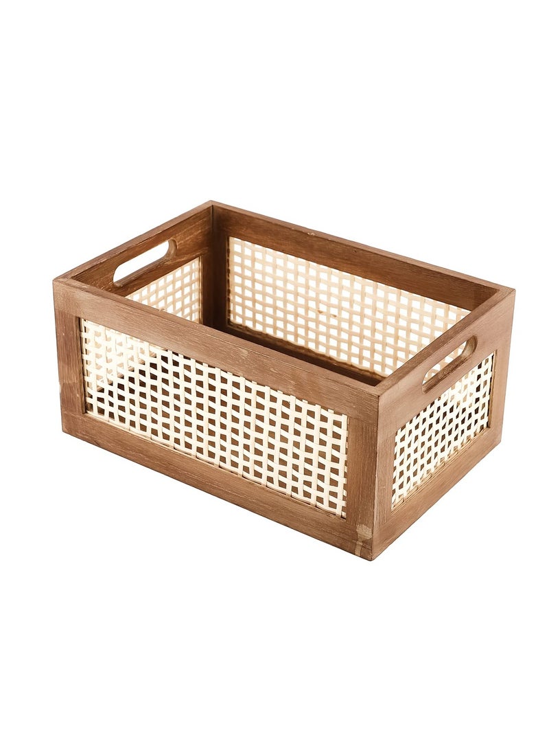 Generic Decorative Vintage Wooden Crate Storage Box, Rustic Pine Wood Organizer Bin Basket, with Built-In Handles Rustic Farmhouse Look Frame for Kitchen Pantry, Cabinets-Multipurpose Home Collection  - Image 1