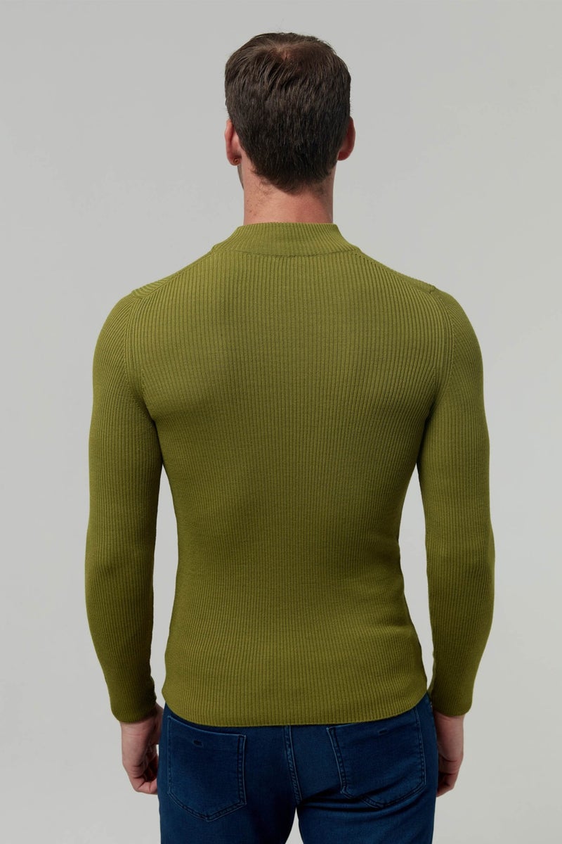 twn Slim Fit Green Rib Knitted Sweater 9EC060631770M  - Image 4