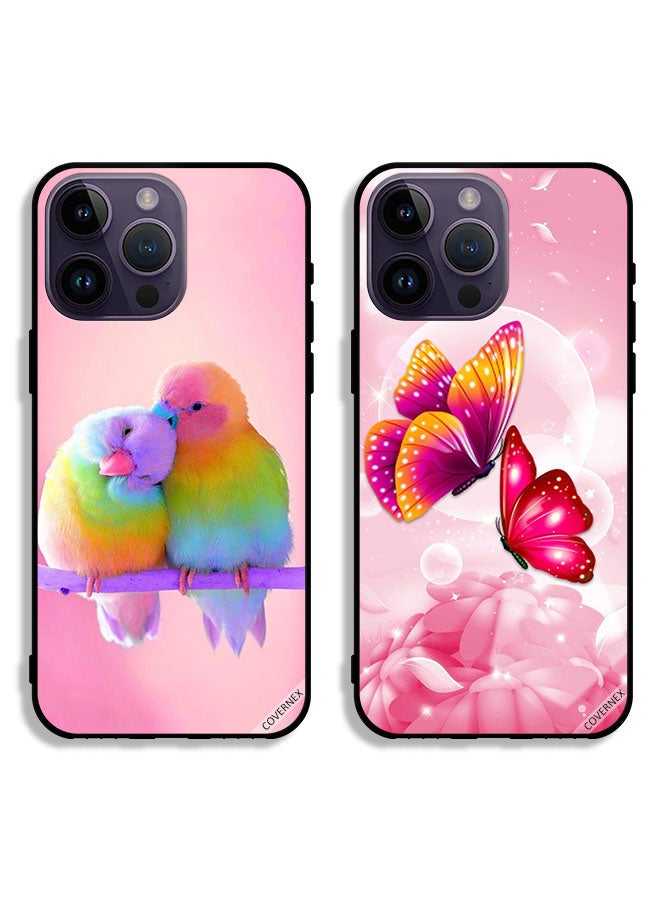 Covernex Two Cases For Apple iPhone 14 Pro Protective Covers Cute Birds and Cute Butterflies - Image 1