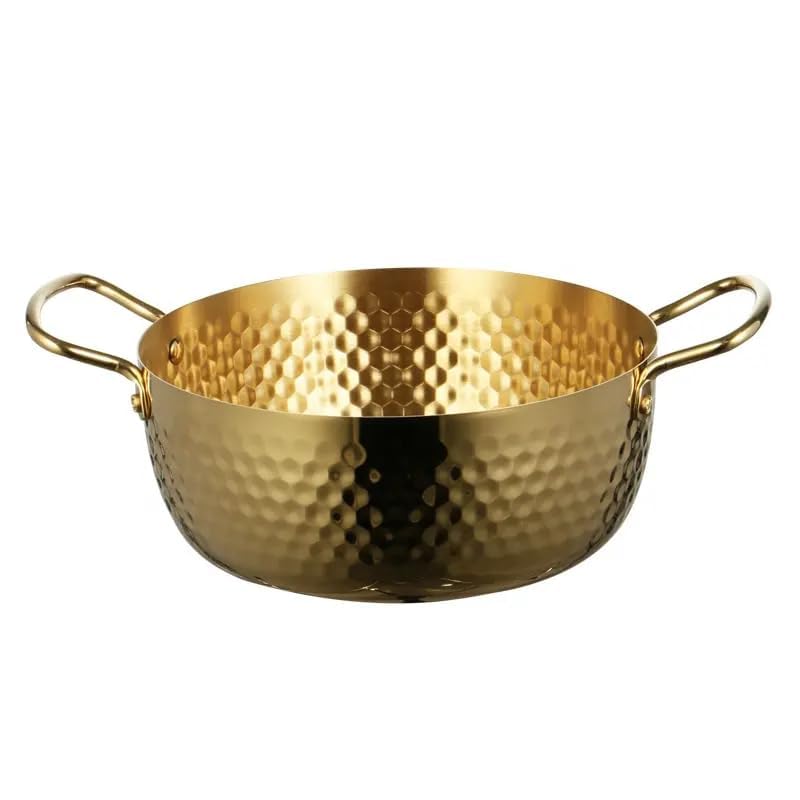 PIPULSE Brass for Cooking with Tin Coating with Handle Brass Handmade with Steel Hammered Ramen Pot with Double Ear Handles | Frying Pan with Handle Kadai Cookware (2 Litter) - Image 1