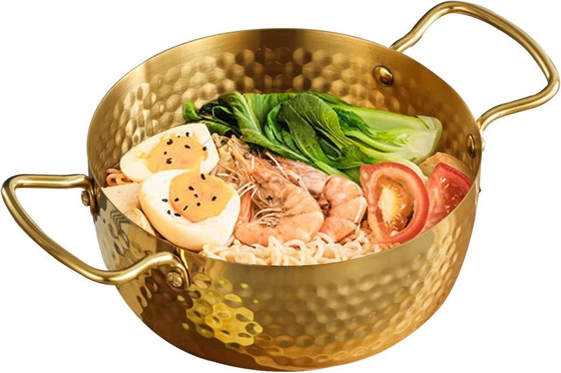 PIPULSE Brass for Cooking with Tin Coating with Handle Brass Handmade with Steel Hammered Ramen Pot with Double Ear Handles | Frying Pan with Handle Kadai Cookware (2 Litter) - Image 2