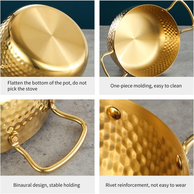 PIPULSE Brass for Cooking with Tin Coating with Handle Brass Handmade with Steel Hammered Ramen Pot with Double Ear Handles | Frying Pan with Handle Kadai Cookware (2 Litter) - Image 5