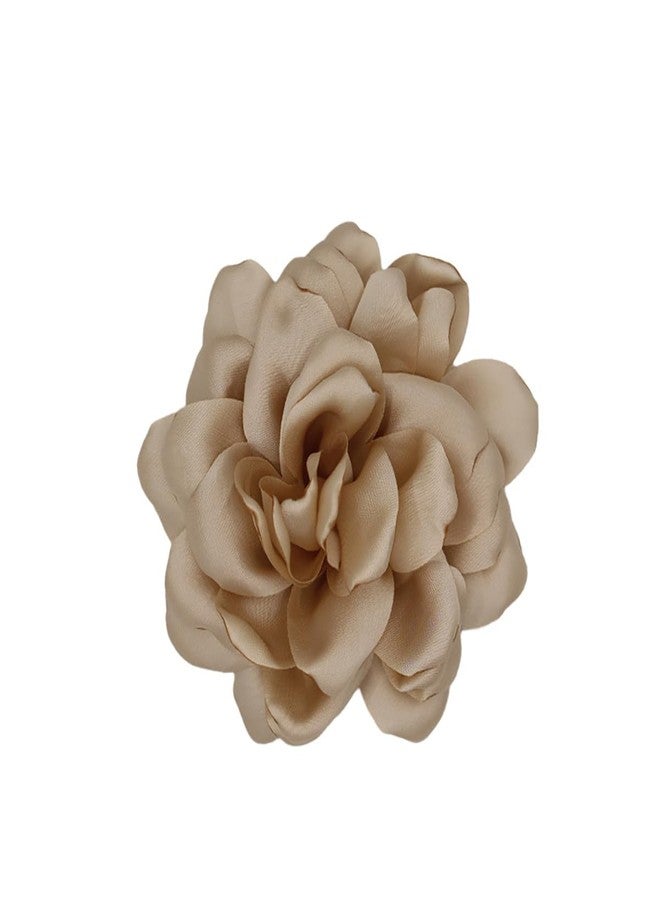 Dainty Satin Fabric Rose Flower Large Brooch Pin Handmade Big Camellia Brooch Lapel Pins Wedding Party Dance Banquet Dress Suit Ceremony Clothes Accessories Jewelry Gifts for Women (Khaki)