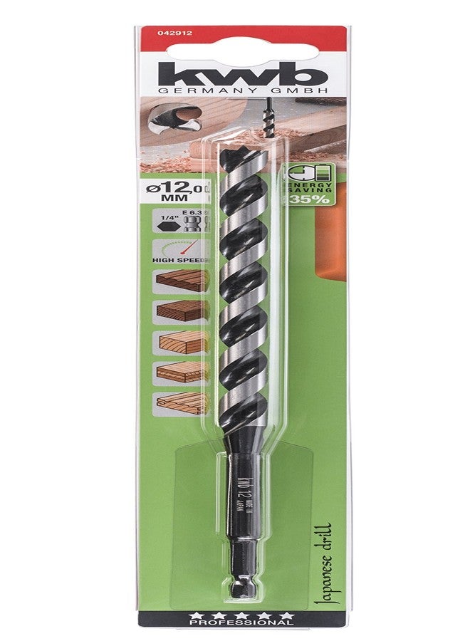 kwb 3-S Japan Auger Drill Bit Diameter 24 mm, 165 mm Made of Bare Ground CV Steel with Super Sharp Point Grinding, Centring Point and E 6.3 Shank - Image 2