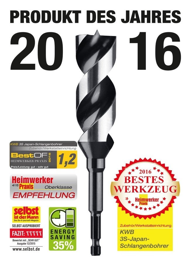 kwb 3-S Japan Auger Drill Bit Diameter 24 mm, 165 mm Made of Bare Ground CV Steel with Super Sharp Point Grinding, Centring Point and E 6.3 Shank - Image 5