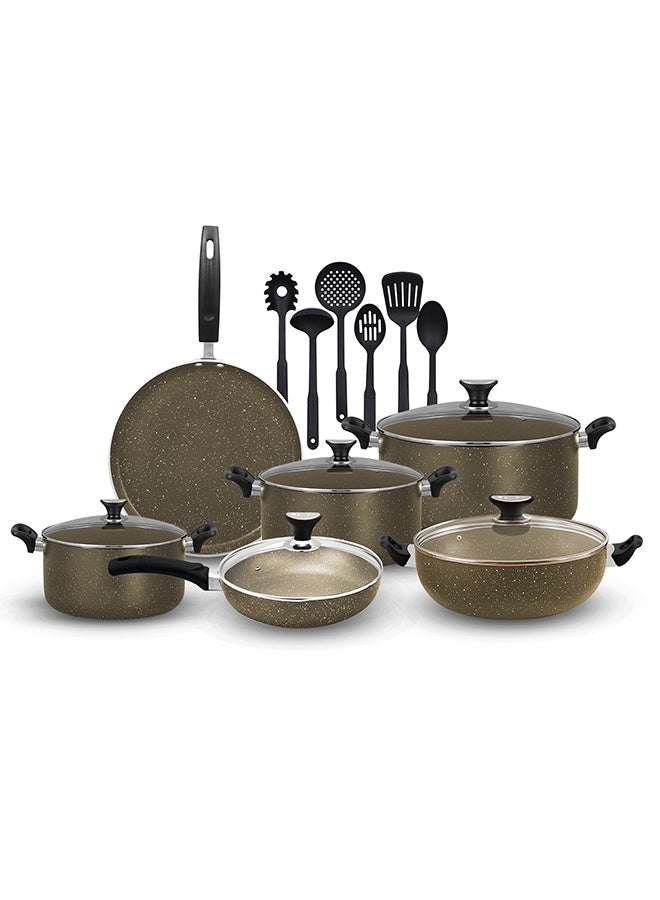 SONEX Victoria Non Stick Granite Cookware Gift Set – 17 Pcs, Marble Finish, Frying Pan, Casseroles, Tawa, Utensils, PFOA Free,Dishwasher Safe - Image 1