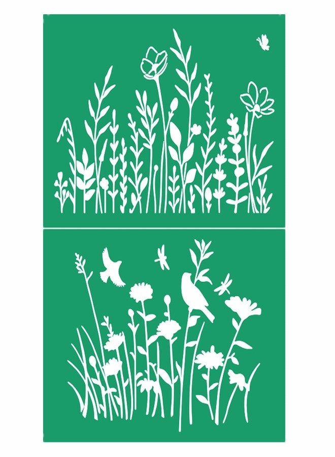 JAJADO Self Adhesive Silk Screen Stencil Wildflower Stencil Floral Stencils Plant Spring Screen Print Transfers Vine Garden Botanical Mesh Stencils for Painting on Wood, Fabric, Wall, Art Project - Image 1