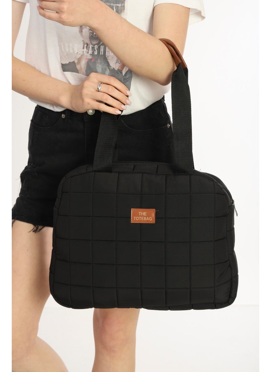 tonny black - Large Volume Quilted Shopper Inflatable Single Compartment School Sports Work Tote Bag Handbag and Shoulder Bag - Image 1