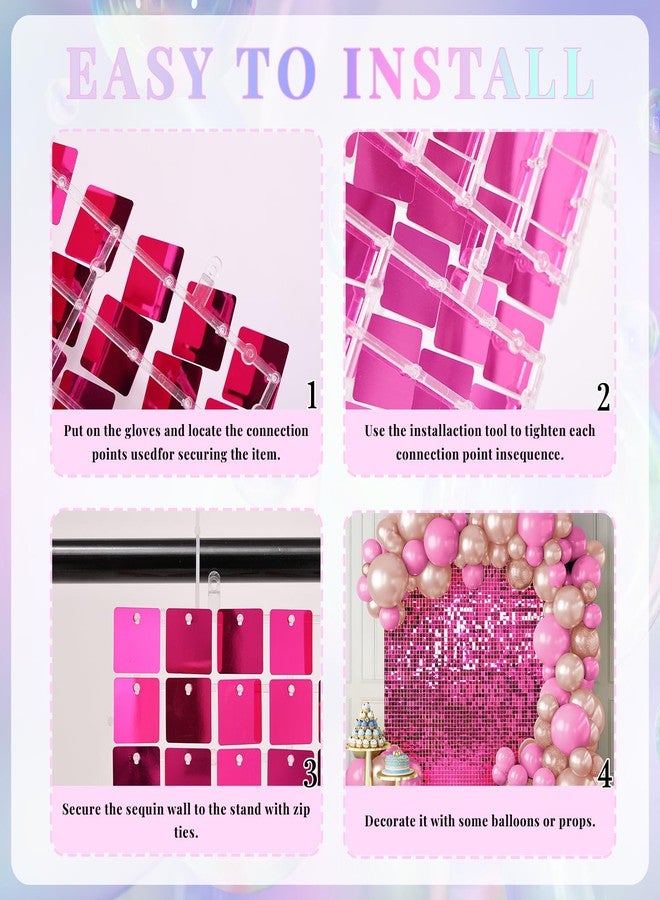 Kate Shimmer Wall Backdrop Hot Pink Wall Panels 12Pcs Square Sequin Shimmer Wall Backdrop Decoration for Birthday Party,Wedding, Anniversary - Image 5