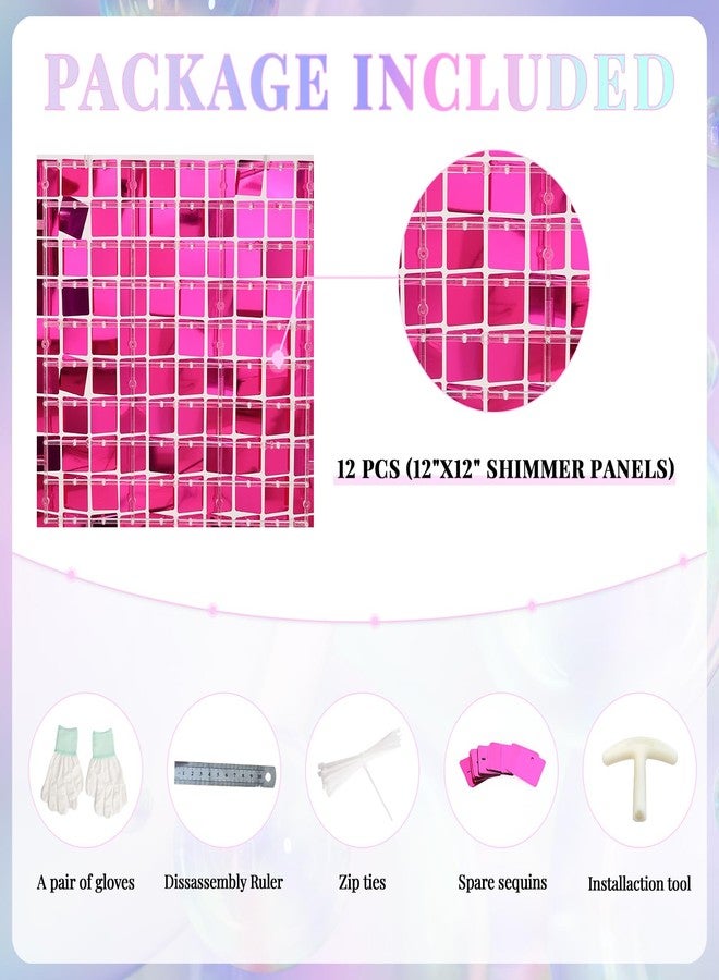 Kate Shimmer Wall Backdrop Hot Pink Wall Panels 12Pcs Square Sequin Shimmer Wall Backdrop Decoration for Birthday Party,Wedding, Anniversary - Image 4