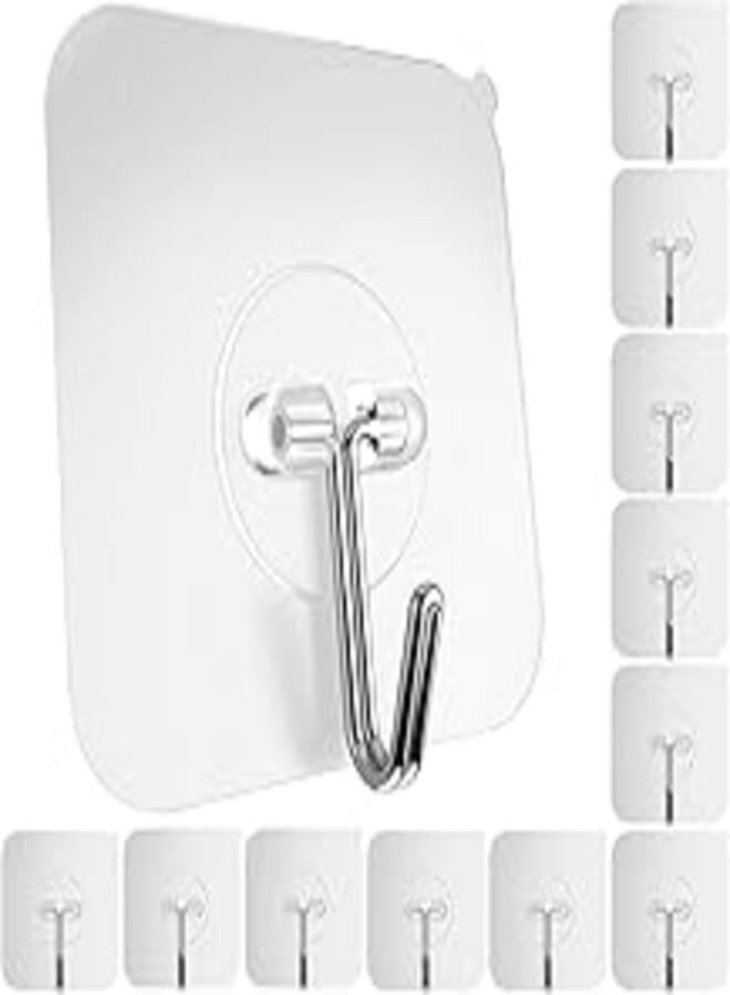 Storio Strong Wall Hooks - Set of 10 Adhesive Hooks for Wall Hanging Without Drilling - Wall Hangers for Clothes, Clips, Stickers, and Photo Frames