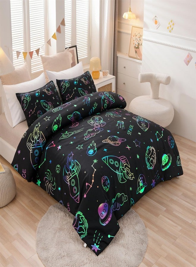 Aimuan Space Bedding Twin Bed Comforter Kids Rocket Bedding Set Super Soft & Cute Aliens UFO Printed for Boys Girls Teen (Black, Twin) - Image 2