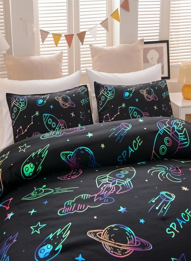 Aimuan Space Bedding Twin Bed Comforter Kids Rocket Bedding Set Super Soft & Cute Aliens UFO Printed for Boys Girls Teen (Black, Twin) - Image 3