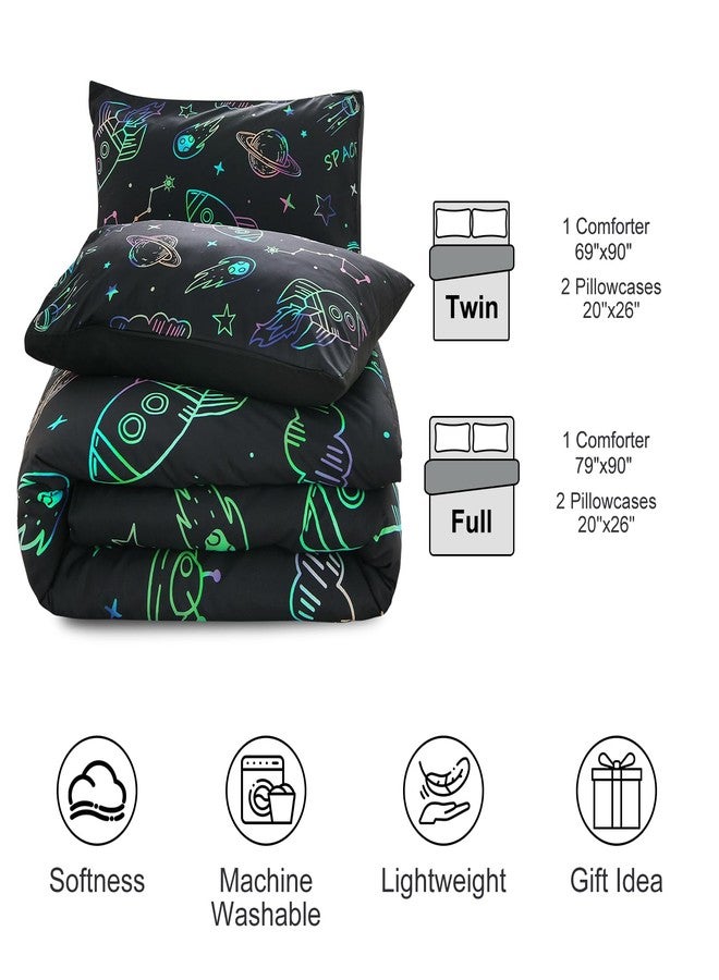 Aimuan Space Bedding Twin Bed Comforter Kids Rocket Bedding Set Super Soft & Cute Aliens UFO Printed for Boys Girls Teen (Black, Twin) - Image 5