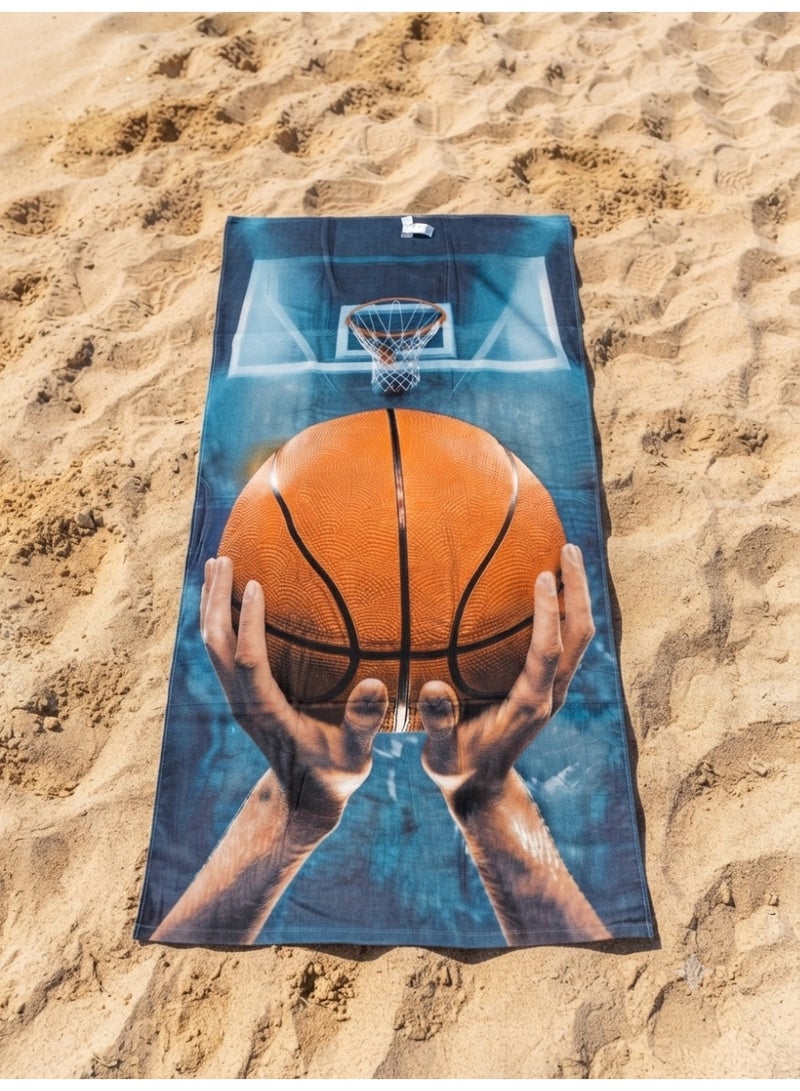 basketball print cotton beach towel,140x70 cm - Image 2