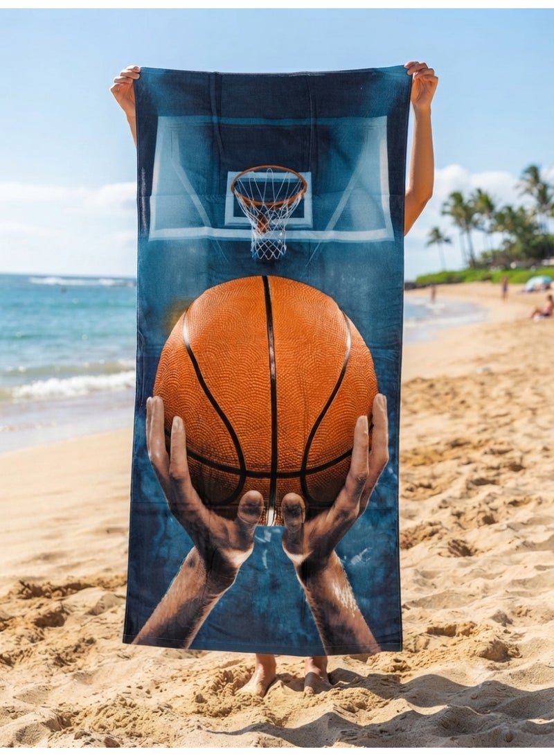 basketball print cotton beach towel,140x70 cm - Image 1