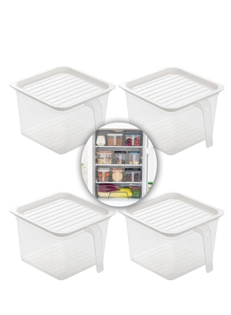 Premify 4 Packs Small Storage Box with Lid Plastic Stackable Storage Boxes Refrigerator Kitchen Organizer Keeper, Food Storage Container Bins  - Image 1