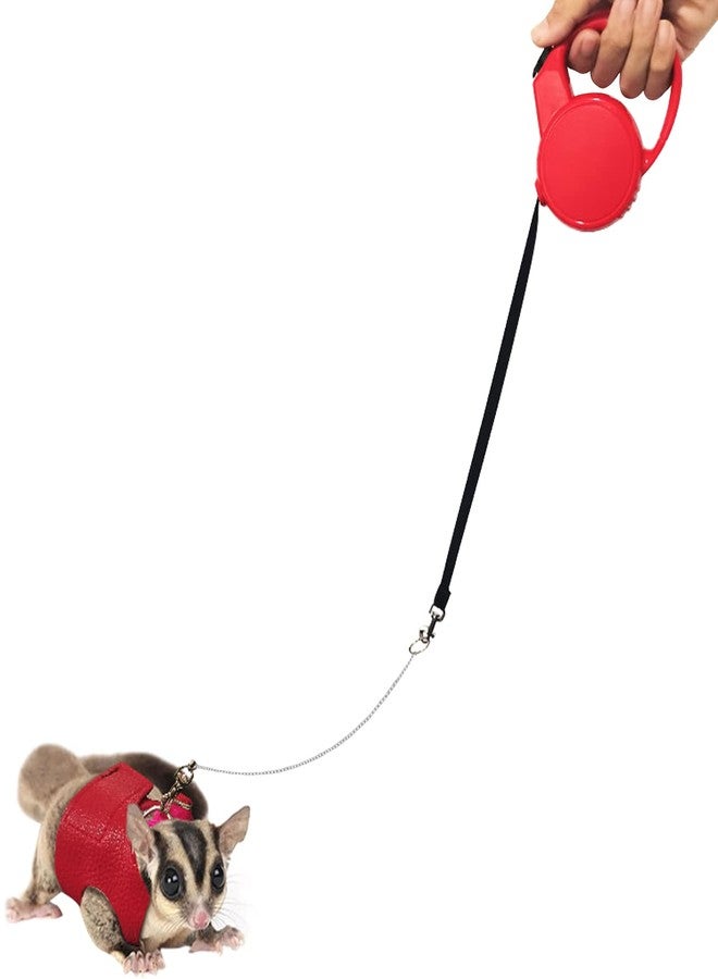La La Pet Adjustable Retractable Sugar Glider Harness and Leash Set for Small Animals - Hamster, Outdoor Activities - Metal Chain, Red, S - Image 1