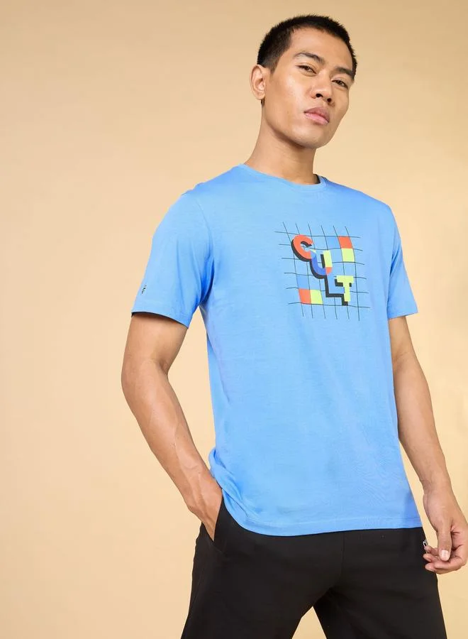 Cult Men Blue Graphic Print Short Sleeve T-Shirt