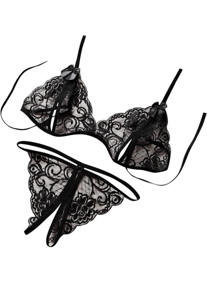 Women Lace Bra and Panty Set 2 Piece Outfits Mini Sleepwear Underwear Set NO: 01 - Image 1