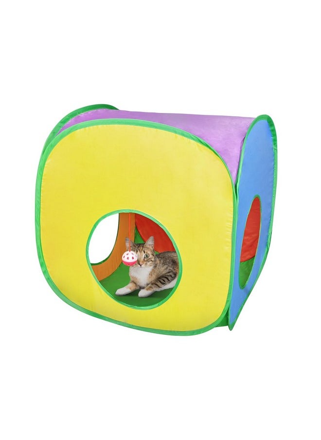 Andiker - Andiker Cat Tunnel, Colorful Foldable Square Colorful Cat Pop Up Tent Matches with Most Cat Tubes Polyester Cat Tent with a Bell Ball 3 Holes Cat Tubes for Indoor Cat to Hide Play and Sleep (Square L - Image 1