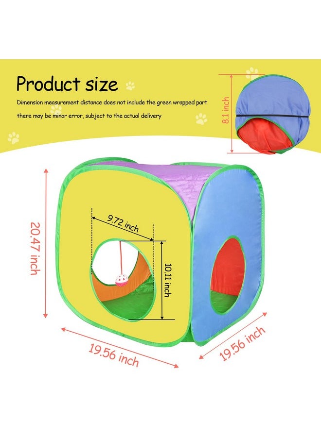 Andiker - Andiker Cat Tunnel, Colorful Foldable Square Colorful Cat Pop Up Tent Matches with Most Cat Tubes Polyester Cat Tent with a Bell Ball 3 Holes Cat Tubes for Indoor Cat to Hide Play and Sleep (Square L - Image 1