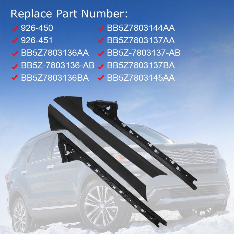 CARMOCAR A-Pillar Molding Trim Kit Outer and Inner Trim Set Replacement for 2011-2019 Ford Explorer 4 Door Utility (Left & Right) Replaces 926-451 926-450 - Image 3