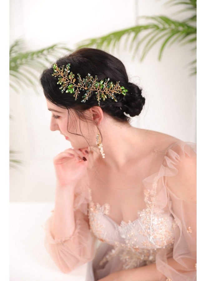 BERYUAN Green Crystal Rhinestone Hair Vine Emerald Hair Vine For Wedding Women And Girls Teardrop Green Crystal Rhinestone Hair Accessories For Brides Bridemaids(Gold) - Image 4