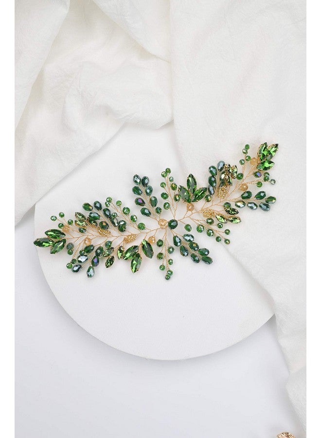 BERYUAN Green Crystal Rhinestone Hair Vine Emerald Hair Vine For Wedding Women And Girls Teardrop Green Crystal Rhinestone Hair Accessories For Brides Bridemaids(Gold) - Image 3