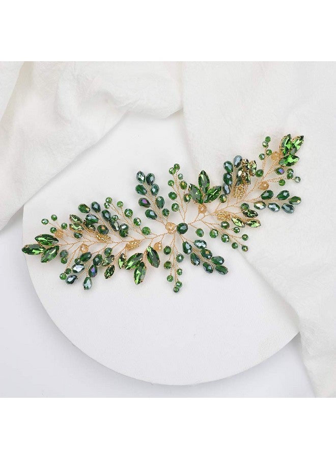 BERYUAN Green Crystal Rhinestone Hair Vine Emerald Hair Vine For Wedding Women And Girls Teardrop Green Crystal Rhinestone Hair Accessories For Brides Bridemaids(Gold) - Image 2