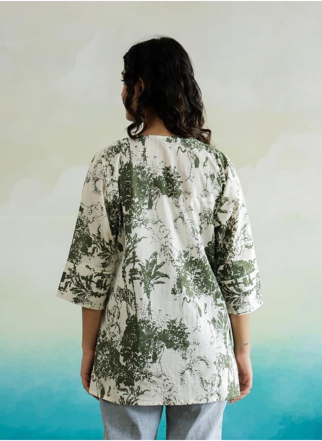 sanskrutihomes - All-Over Floral Print V-Neck Cotton Top by Styli - Image 1