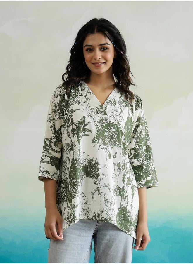 sanskrutihomes - All-Over Floral Print V-Neck Cotton Top by Styli - Image 1