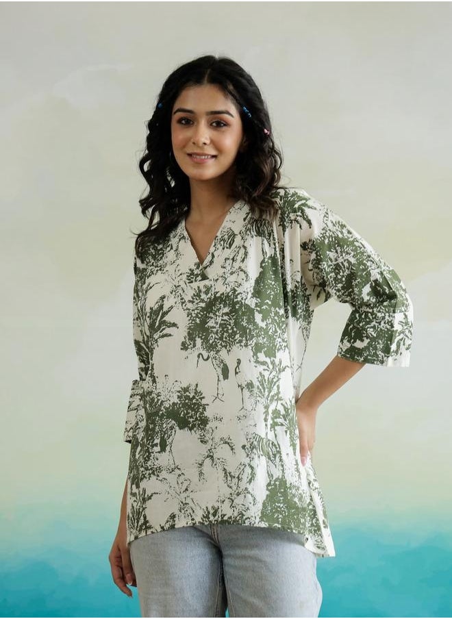 sanskrutihomes - All-Over Floral Print V-Neck Cotton Top by Styli - Image 1