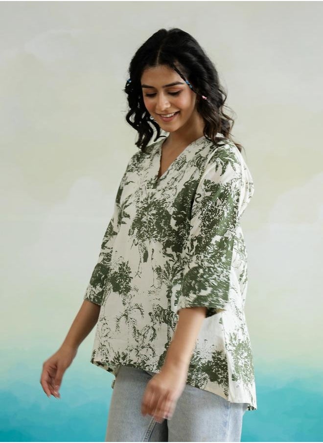 sanskrutihomes - All-Over Floral Print V-Neck Cotton Top by Styli - Image 1