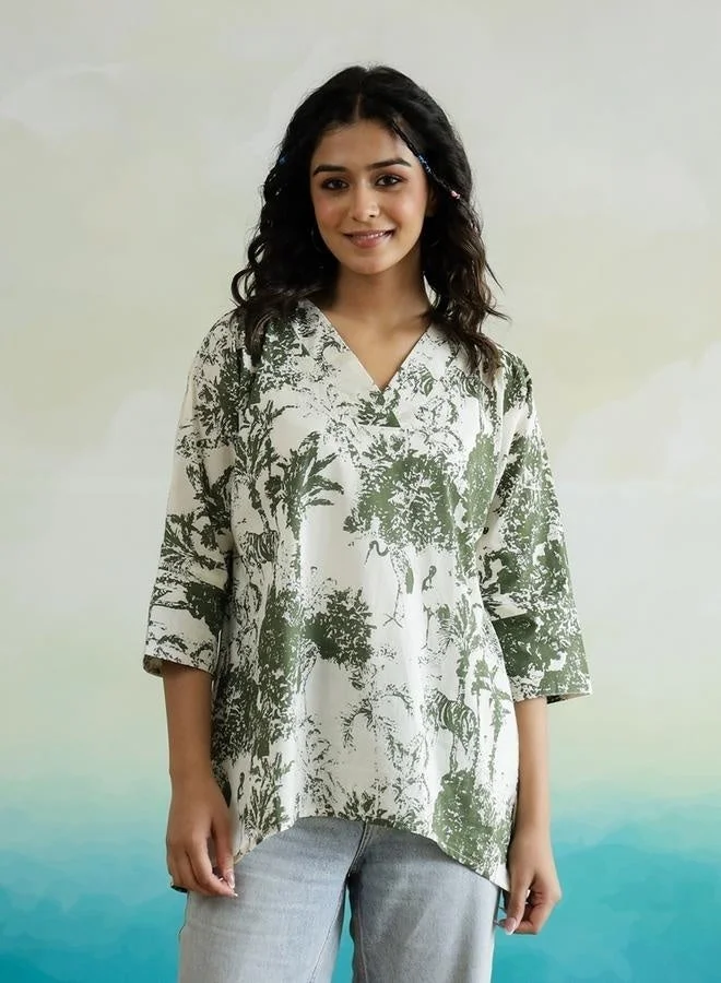sanskrutihomes sanskrutihomes All-Over Floral Print V-Neck Cotton Top