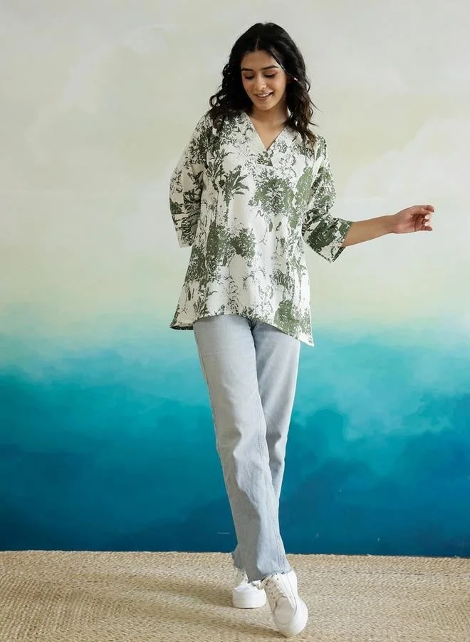 sanskrutihomes sanskrutihomes All-Over Floral Print V-Neck Cotton Top