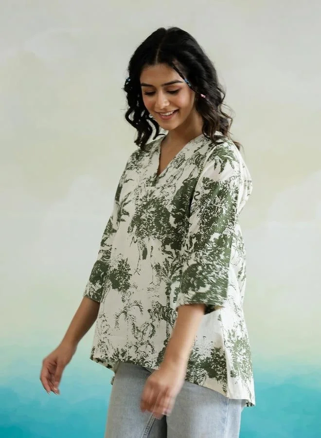 sanskrutihomes sanskrutihomes All-Over Floral Print V-Neck Cotton Top
