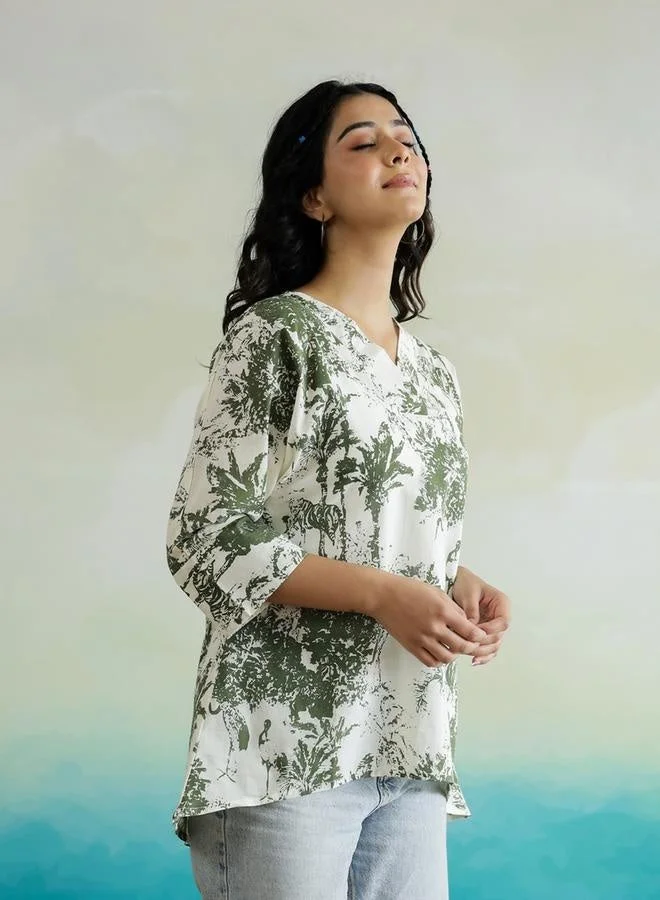 sanskrutihomes sanskrutihomes All-Over Floral Print V-Neck Cotton Top