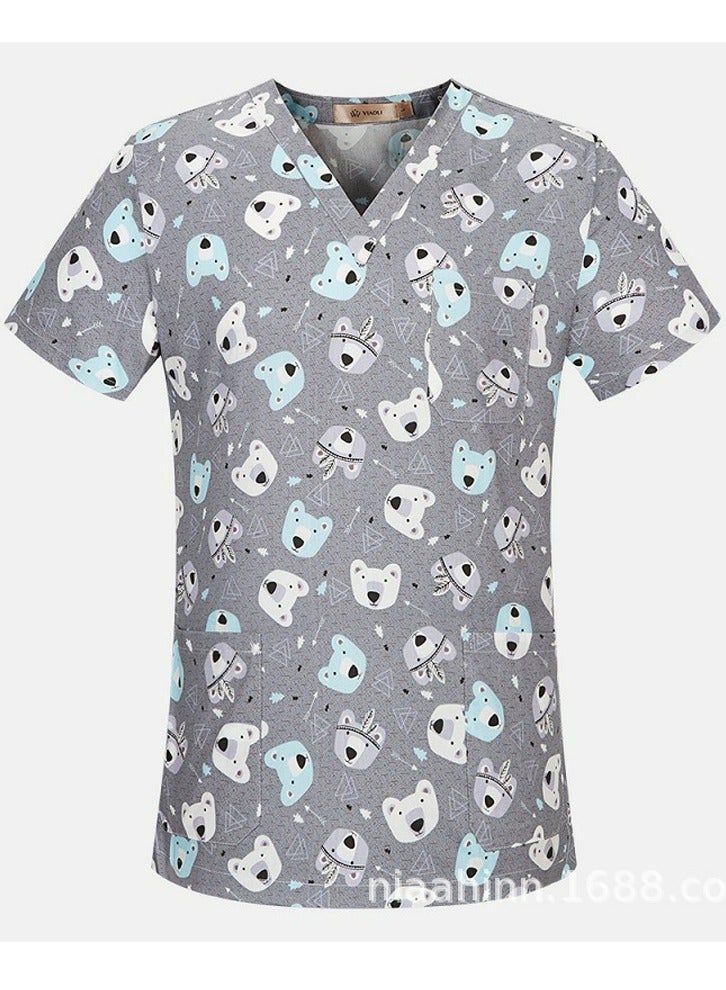 Loquat Unisex Printed V-Neck Medical Uniform Scrubs Top for Women/Men Workwear 