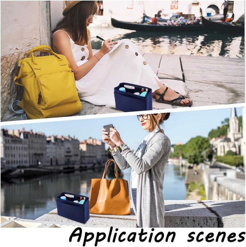 klarako Felt Handbag Organizer Insert, Felt Zipper Tote Bag Insert Liner Rectangle Bag in Bag Multiple Compartments Bag Insert Shoulder Bag Interior Shaper for LV Graceful MM, 8.9X3.5X7.6 Inch(Blue) - Image 5