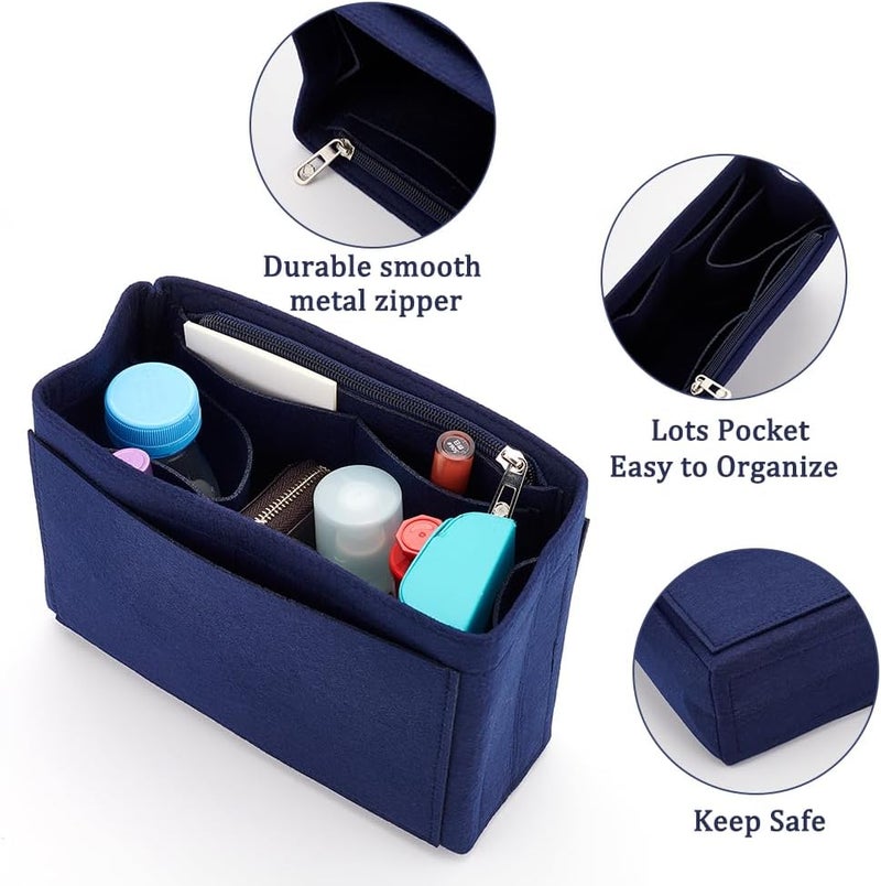 klarako Felt Handbag Organizer Insert, Felt Zipper Tote Bag Insert Liner Rectangle Bag in Bag Multiple Compartments Bag Insert Shoulder Bag Interior Shaper for LV Graceful MM, 8.9X3.5X7.6 Inch(Blue) - Image 3