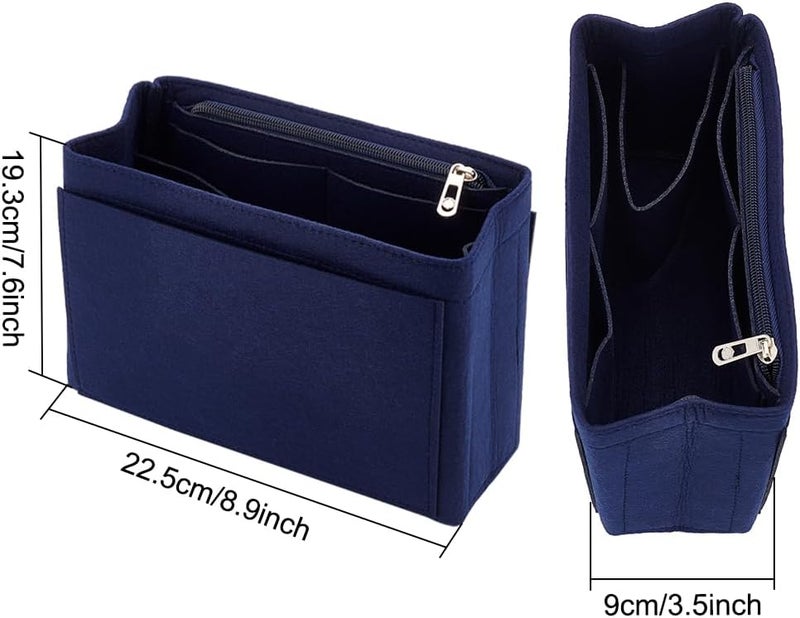 klarako Felt Handbag Organizer Insert, Felt Zipper Tote Bag Insert Liner Rectangle Bag in Bag Multiple Compartments Bag Insert Shoulder Bag Interior Shaper for LV Graceful MM, 8.9X3.5X7.6 Inch(Blue) - Image 2